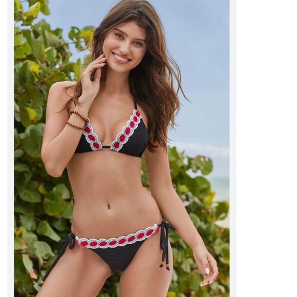 Venus Black Embroidered Triangle Bikini Set - Picture 1 of 9